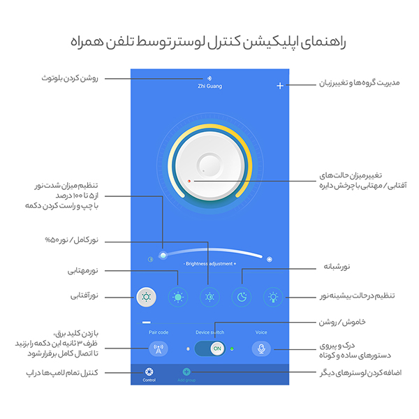 چراغ آویز چشمه نور کد A6311/2 (ریموت دار)