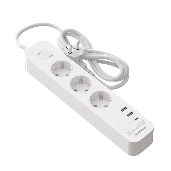 چهار راهی برق هادرون دارای پورت USB و PD مجهز به شارژر 30 وات دارای کابل  1/8 متر مدل P343