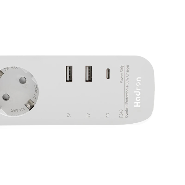 چهار راهی برق هادرون دارای پورت USB و PD مجهز به شارژر 30 وات دارای کابل  1/8 متر مدل P343